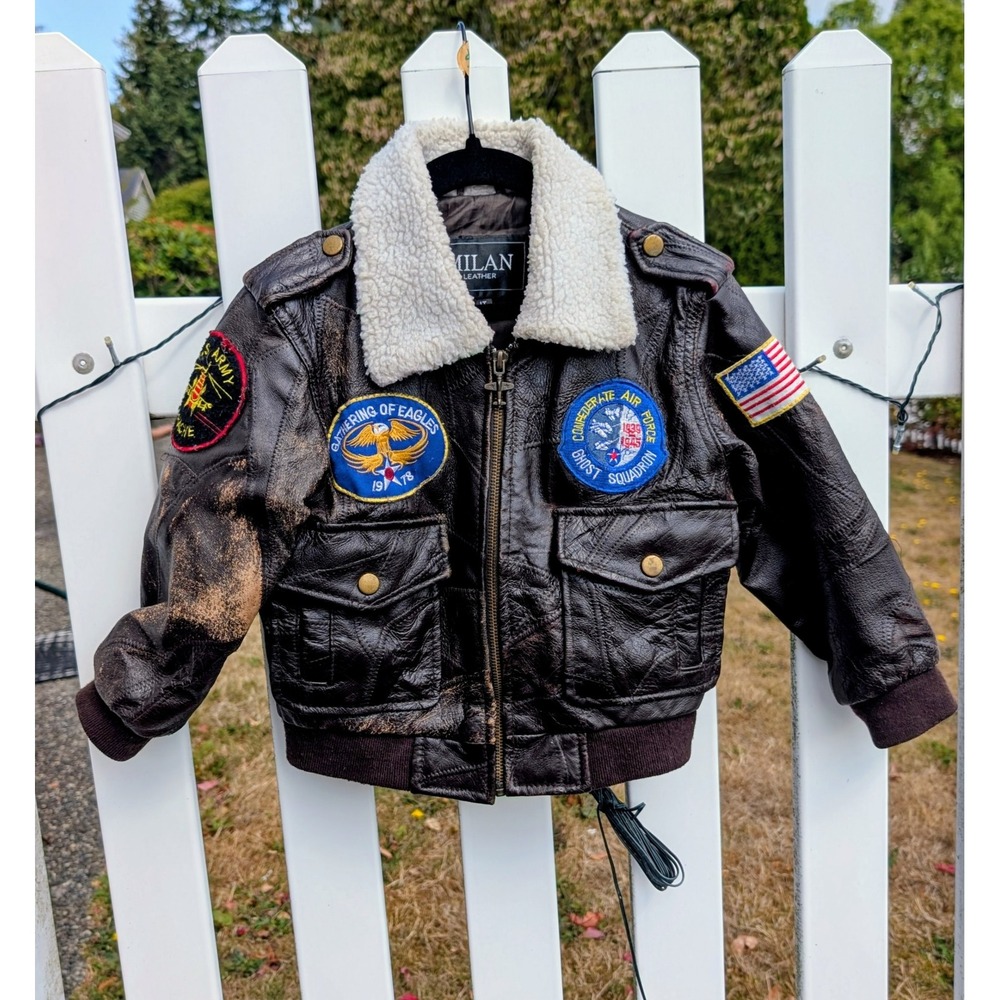 Bomber Jacket Toddler Brown Milan Leather Aviator Patch Distressed Flight Coat